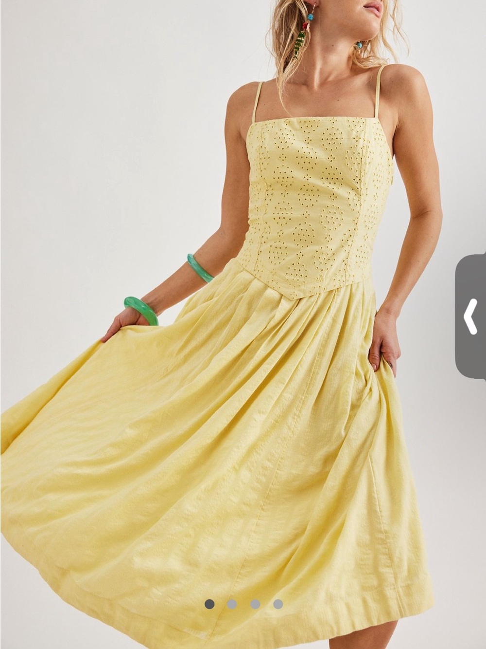 Free People Pale Yellow Eyelet Midi Dress
